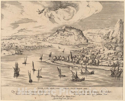 Art Print : Novellanus After Bruegel The Elder, River Landscape with The Fall of Icarus, 1553 - Vintage Wall Art
