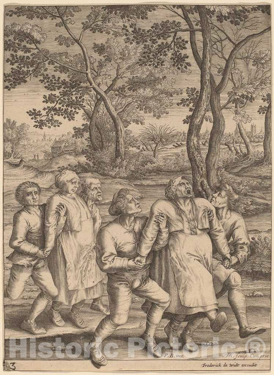 Art Print : Hondius I After Bruegel The Elder, Two Groups of Peasants Moving Towards The Right - Vintage Wall Art