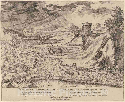 Art Print : Cornelis Cort, The Shipwreck, 1553 - Vintage Wall Art