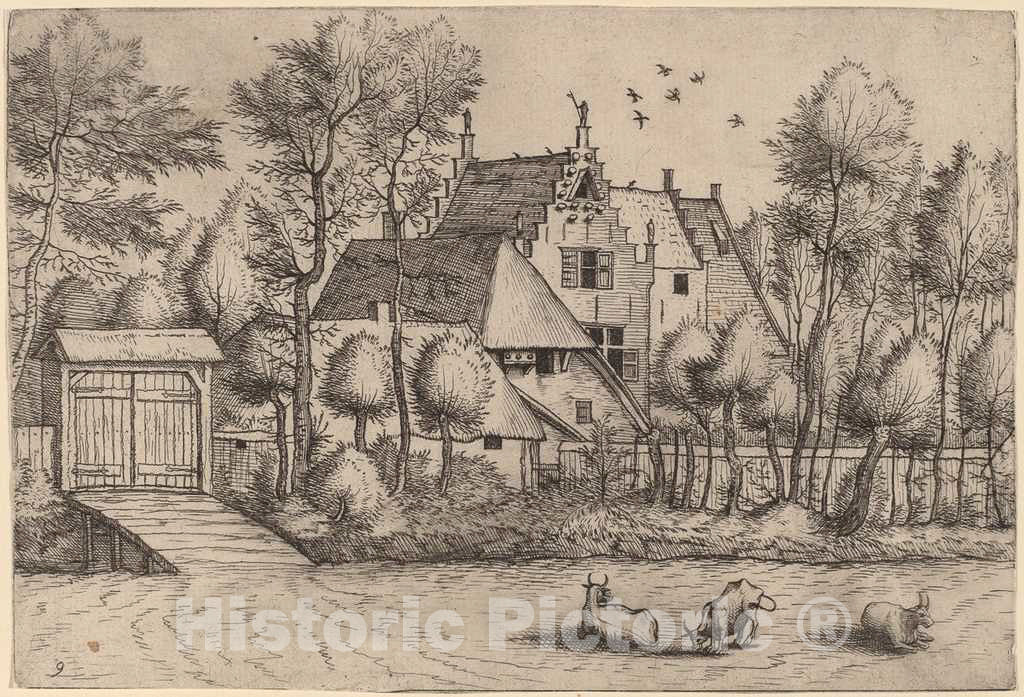 Art Print : Doetechum, Country House with a Ditch, in or Before 1633 - Vintage Wall Art