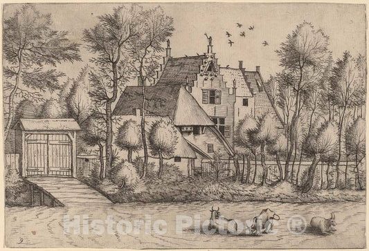 Art Print : Doetechum, Country House with a Ditch, in or Before 1633 - Vintage Wall Art