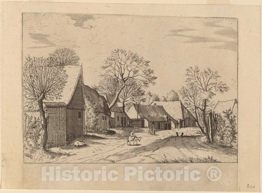 Art Print : Johannes and Lucas Van Doetechum, Farms and Shed, c.1560 - Vintage Wall Art