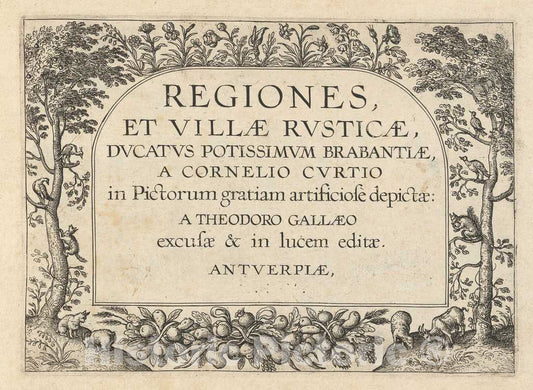 Art Print : Theodor Galle (Publisher), Title Page for Regiones et Villae Rusticae, in or Before 1633 - Vintage Wall Art