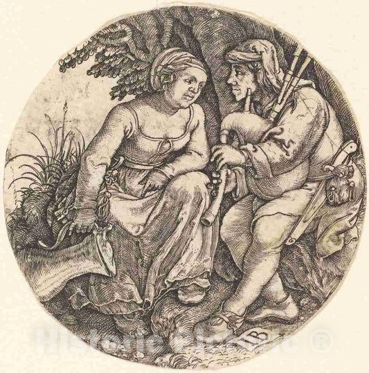 Art Print : Bagpipe Player with His Lover - Vintage Wall Art