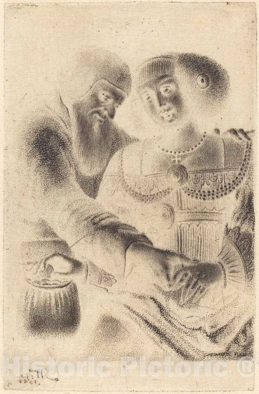 Art Print : Man and Woman Embracing - Vintage Wall Art