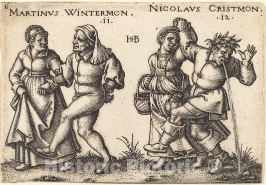 Art Print : Sebald Beham, November and December, c.1547 - Vintage Wall Art