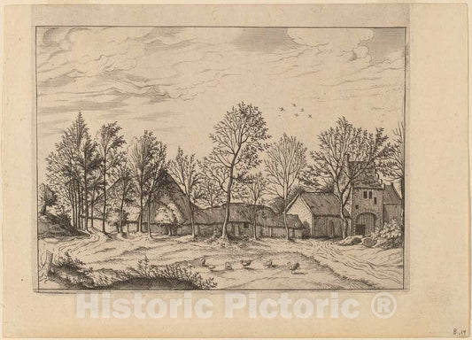 Art Print : Johannes and Lucas Van Doetechum, Farm with Gateway, c.1560 - Vintage Wall Art
