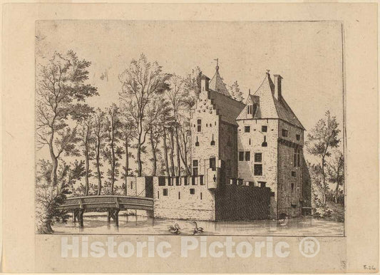 Art Print : Johannes and Lucas Van Doetechum, Castle with Lift-Bridge, c.1560 - Vintage Wall Art