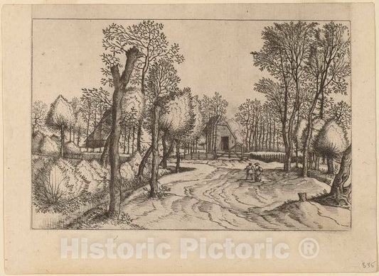 Art Print : Doetechum, Farms, c.1560 - Vintage Wall Art