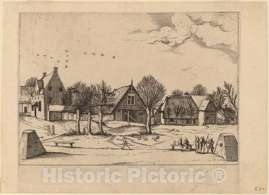 Art Print : Doetechum, Country Village, c.1560 - Vintage Wall Art