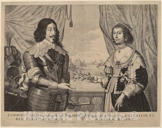 Art Print : Cornelis Van Dalen I, King Louis XIII of France and Anne of Austria, 1629 - Vintage Wall Art