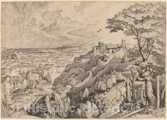 Art Print : Doetechum After Brugel The Elder, S. Hieronymus in Deserto (Saint Jerome in The Desert), c.1556 - Vintage Wall Art