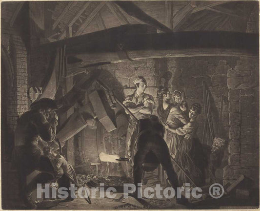 Art Print : Earlom After Wright, an Iron Forge - Vintage Wall Art