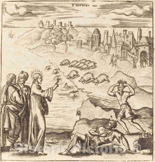 Art Print : LÃ©onard Gaultier, The Gadarene Demoniacs, c.1578 - Vintage Wall Art