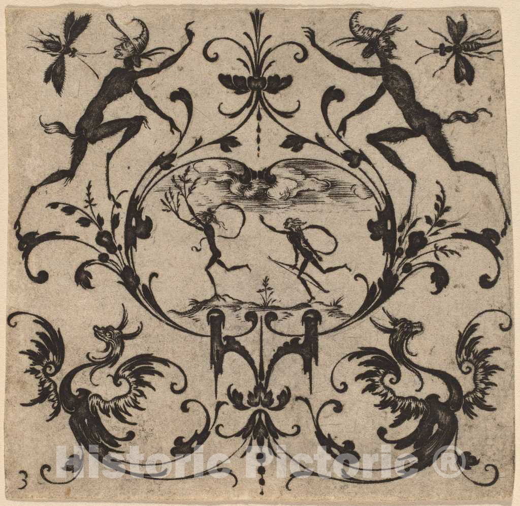 Art Print : Ornament with Grotesque, 1616 - Vintage Wall Art