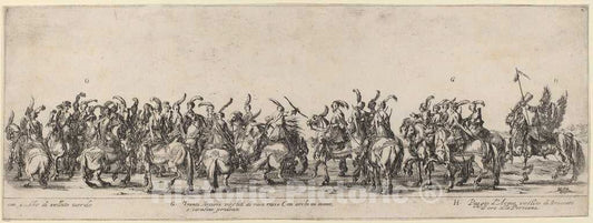 Art Print : Stefano Della Bella, Thirty Archers and Pages, 1633 - Vintage Wall Art