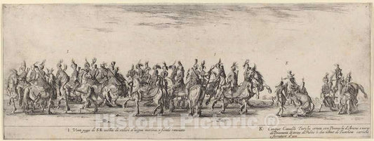 Art Print : Stefano Della Bella, Twenty Pages and Five Turkish Horses, 1633 - Vintage Wall Art