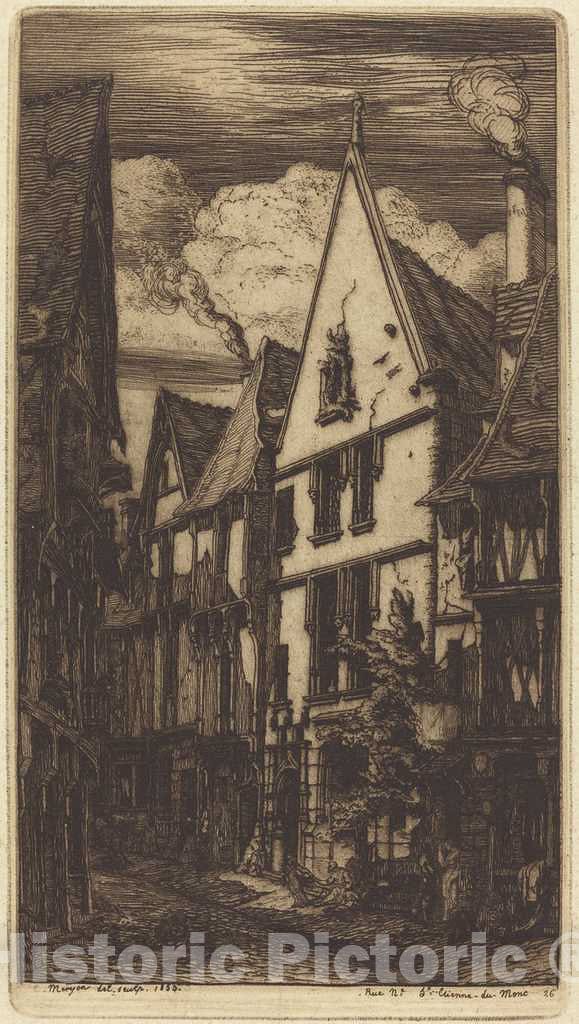 Art Print : Charles Meryon, La Rue des Toiles, Ã  Bourges, 1853 - Vintage Wall Art
