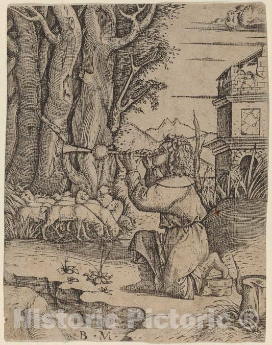 Art Print : Benedetto Montagna, Shepherd with a Platerspiel, c.1508 - Vintage Wall Art