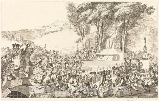 Art Print : Duclos After Monnet, La Fontaine de la Regeneration sur les Debris de la Bastille, le 10 Avril 1793, 1794 - Vintage Wall Art