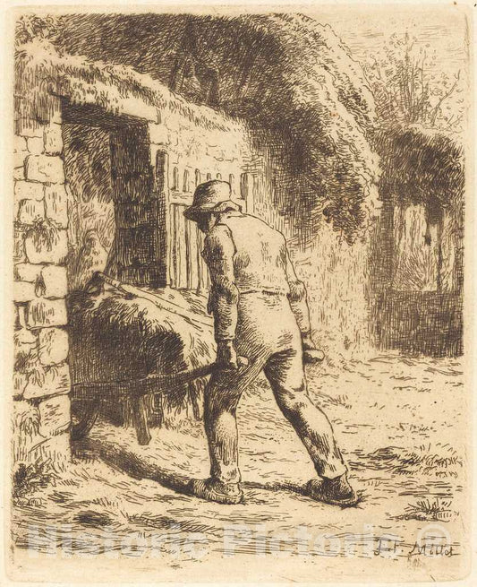 Art Print : FranÃ§ois Millet, Man with Wheelbarrow (Le paysan rentrant du fumier), 1855 - Vintage Wall Art