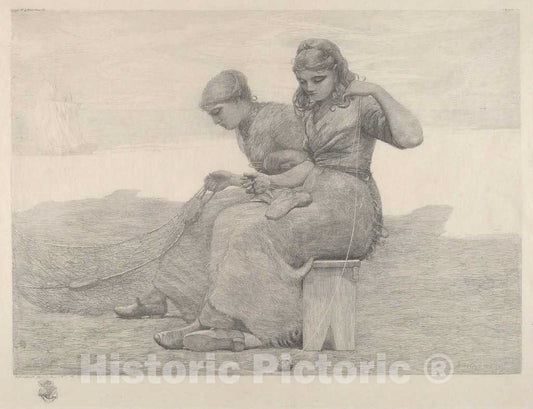 Art Print : Winslow Homer, Mending Nets, 1888 - Vintage Wall Art
