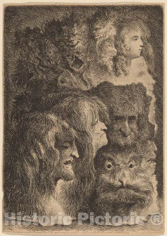 Art Print : Jacques de Gheyn III, Fantastic Heads, 1638 - Vintage Wall Art