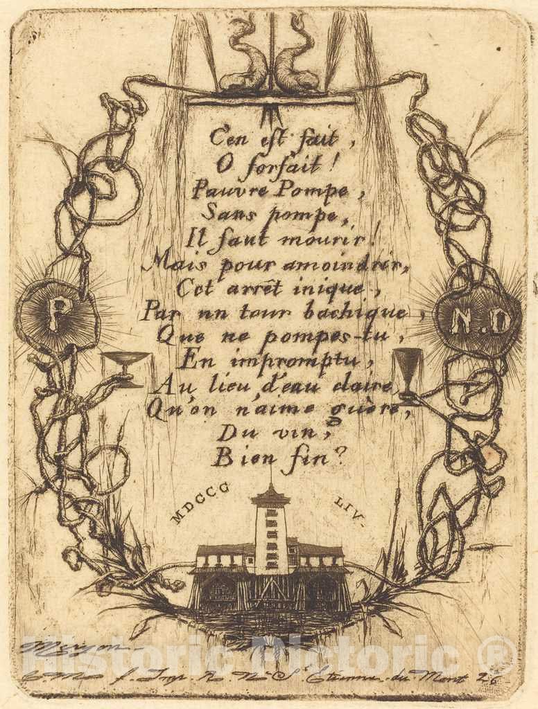 Art Print : Charles Meryon, La Petite Pompe, Paris (The Notre Dame Pump, Small Plate), 1854 - Vintage Wall Art