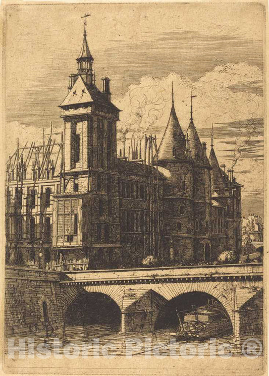 Art Print : Charles Meryon, La Tour de l'Horloge, Paris (The Clock Tower, Paris), 1852 - Vintage Wall Art
