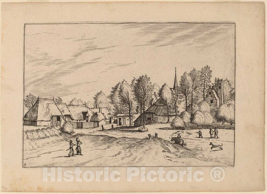 Art Print : Doetechum, Country Village with Church Tower, in or Before 1676 - Vintage Wall Art