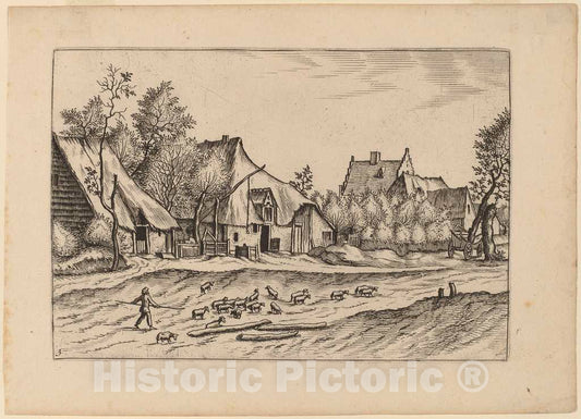 Art Print : Doetechum, Farms in a Village, in or Before 1676 - Vintage Wall Art