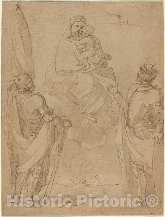 Art Print : Lodovico Carracci, The Virgin and Child Appearing to Saints George and William - Vintage Wall Art