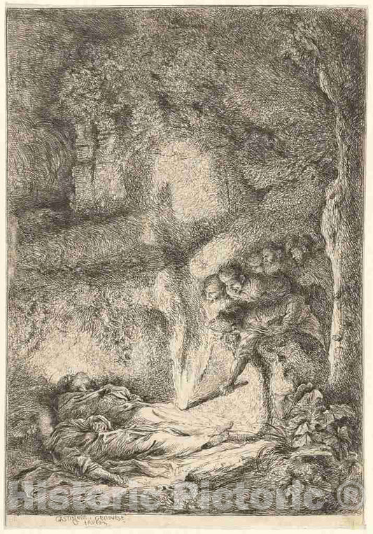 Art Print : Giovanni Benedetto Castiglione, The Bodies of Saints Peter and Paul Hidden in The Catacombs, c.1646 - Vintage Wall Art