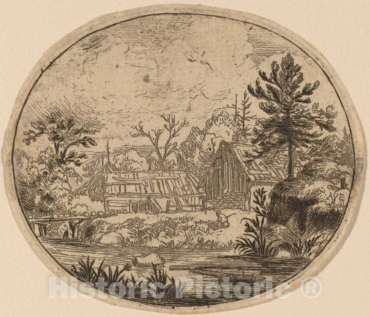 Art Print : Allart Van Everdingen, Hamlet at The Bank of a River, c.1651 - Vintage Wall Art