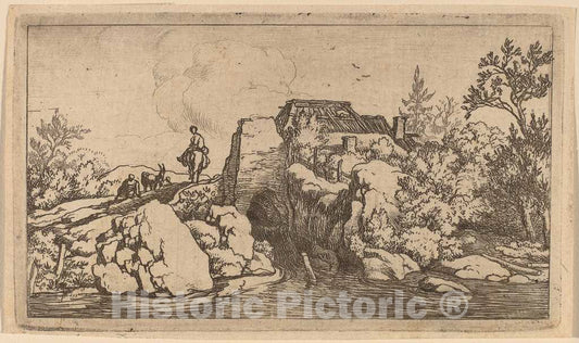 Art Print : Allart Van Everdingen, Horseman on a Stone Bridge, c.1651 - Vintage Wall Art