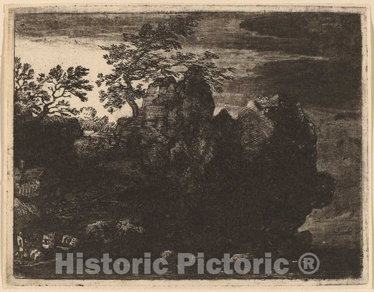 Art Print : Allart Van Everdingen, Large Rock at The River, c.1651 - Vintage Wall Art