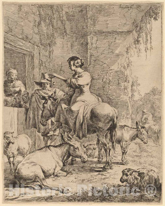 Art Print : Nicolaes Pietersz Berchem, The Rest Before The Inn - Vintage Wall Art