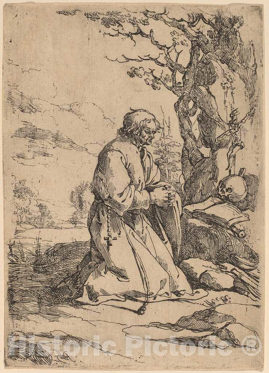 Art Print : Andries Both, The Kneeling Hermit Facing Right - Vintage Wall Art