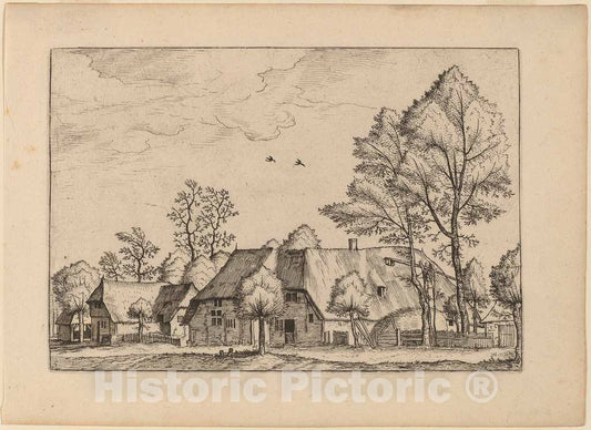 Art Print : Doetechum, Large Farm with Draw Well, in or Before 1676 - Vintage Wall Art