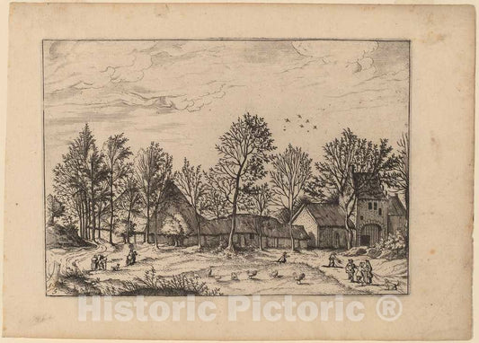 Art Print : Johannes and Lucas Van Doetechum, Farm with Gateway, in or Before 1676 - Vintage Wall Art
