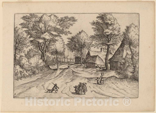 Art Print : Johannes and Lucas Van Doetechum, Village Road with Farm and Sheds, in or Before 1676 - Vintage Wall Art