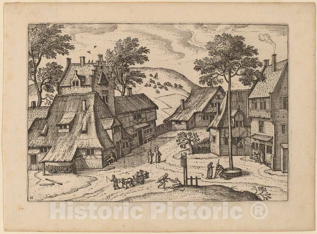 Art Print : Carel Collaert, Village Square with Shrine, in or Before 1676 - Vintage Wall Art