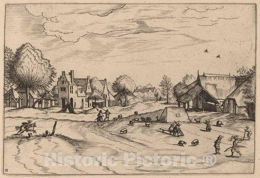 Art Print : Doetechum, Country Village with Sheep and Sitting Shepherd, in or After 1676 - Vintage Wall Art