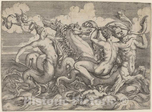 Art Print : Battista Angolo del Moro, Nereids and Tritons - Vintage Wall Art