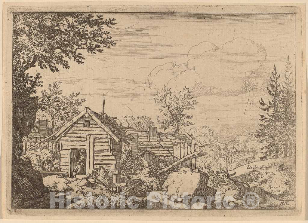 Art Print : Allart Van Everdingen, Two Men in The Doorway of a Hut, c.1651 - Vintage Wall Art