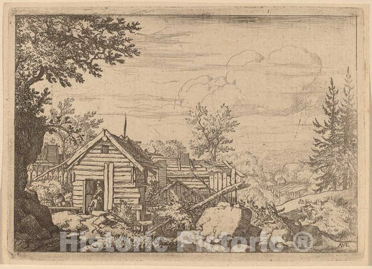 Art Print : Allart Van Everdingen, Two Men in The Doorway of a Hut, c.1651 - Vintage Wall Art