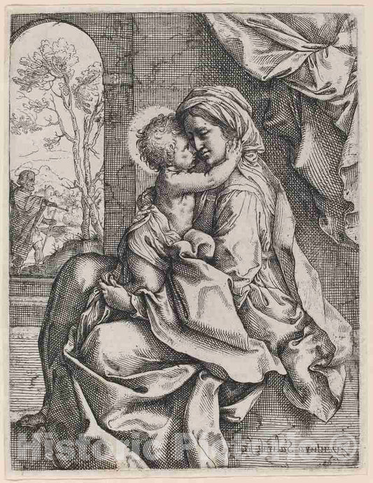 Art Print : Salimbeni After Guido Reni, Virgin and Child - Vintage Wall Art