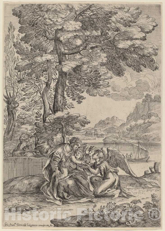 Art Print : Giovanni Francesco Grimaldi, The Rest on The Flight into Egypt - Vintage Wall Art
