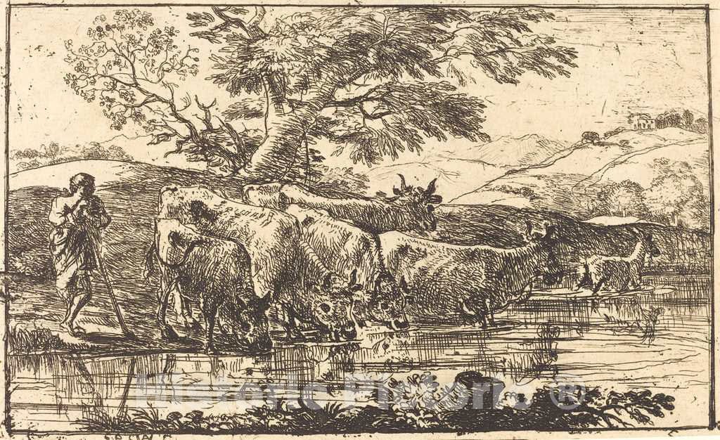 Art Print : Claude Lorrain, The Herd at The Watering Place (Le troupeau Ã  l'abreuvoir), 1635 - Vintage Wall Art