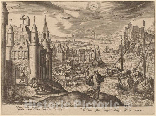 Art Print : Collaert After Hans BOL, Christ Calling Peter and Andrew (Pisces), 1585 - Vintage Wall Art